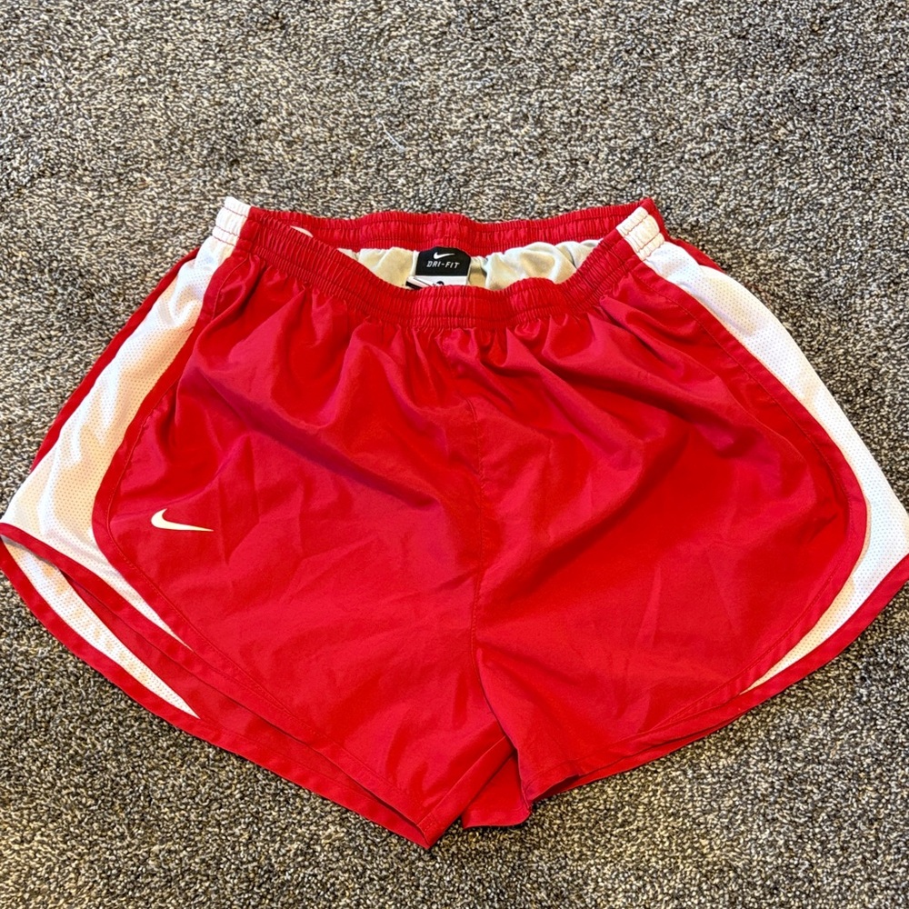 Nike Red Women's Athletic Running Shorts with White Panels